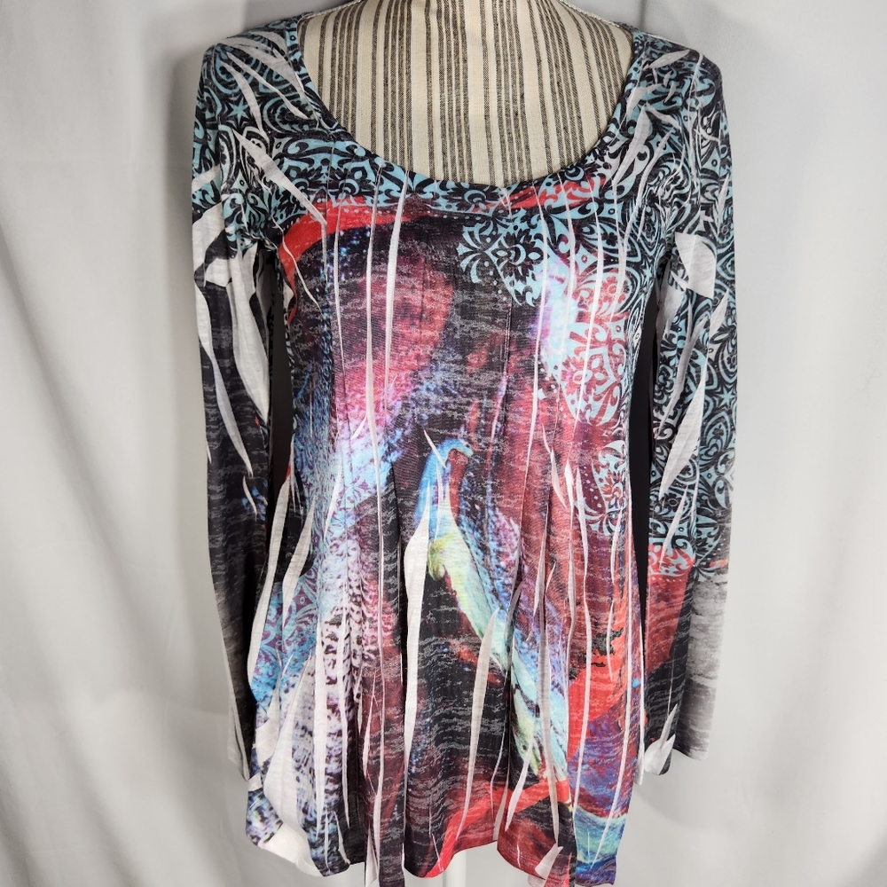 DB Sport Multicolored Pleated Front Long Sleeve Top Size Medium